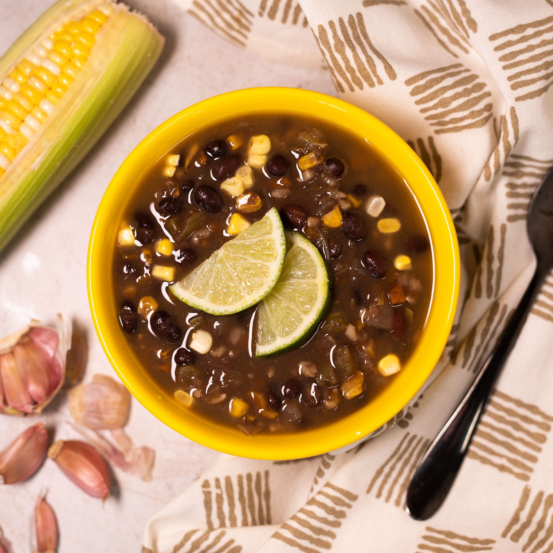 Territory black bean soup with lime, styled